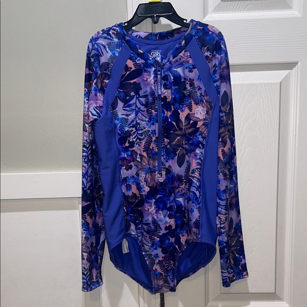 Athleta Girl Long sleeve Floral one piece swim suit NWOT